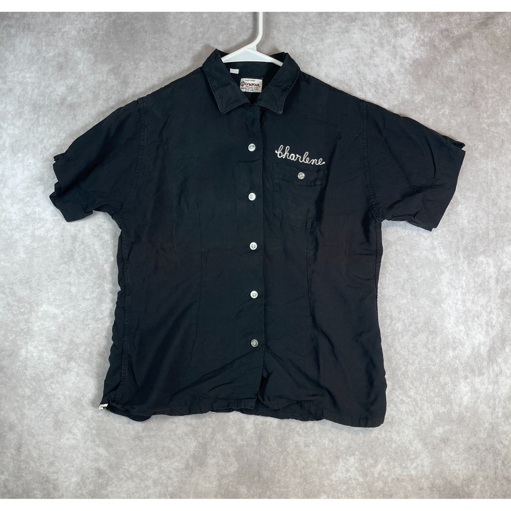VTG 50s Olympian Bowling Shirt Womens 36 XS Black Chain Stitch Union Made in USA